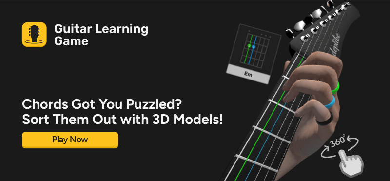 is hard guitar learn 3D chord hand model 360 degree rotate on Guitar Learning Game