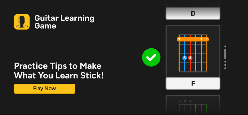 how hard guitar learn F barre chord instant feedback on Guitar Learning Game