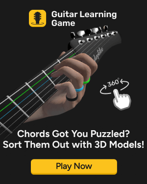 is hard guitar learn 3D chord hand model 360 degree rotate on Guitar Learning Game Mobile